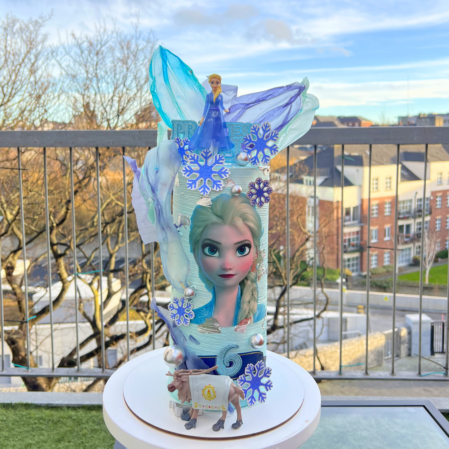 Luxury Frozen Inspired Birthday Cake | Bespoke Tall Blue Winter Cake Dublin | CakeMeAway