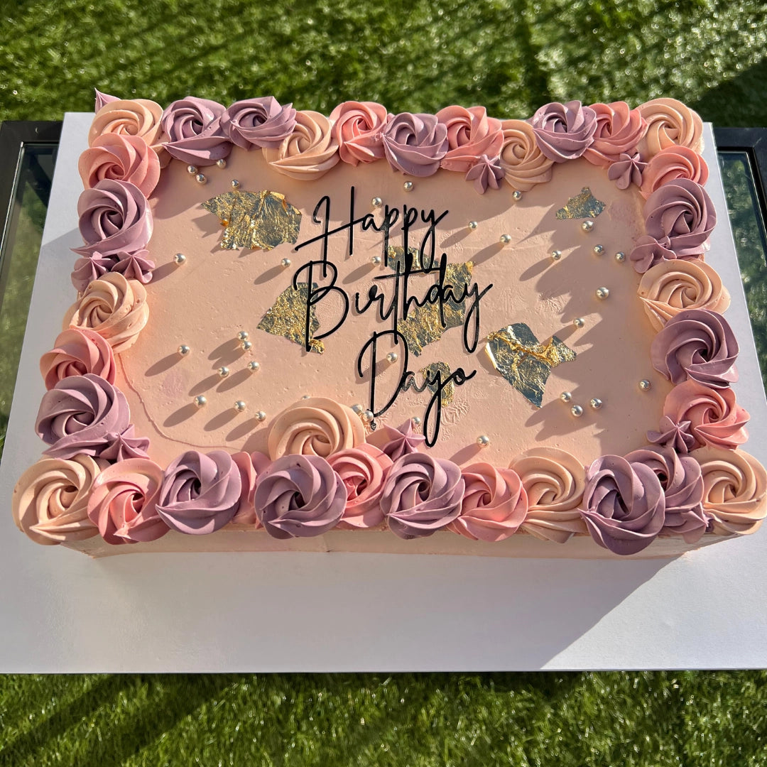 Peach and lilac half sheet buttercream cake
