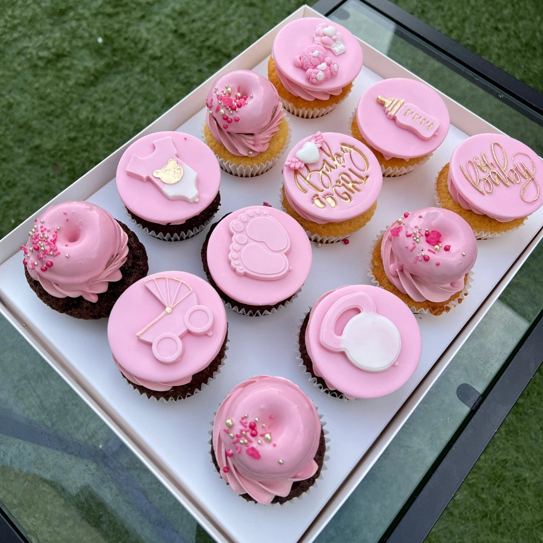 PINK BABY SHOWER CUPCAKES WITH MINI DONUTS