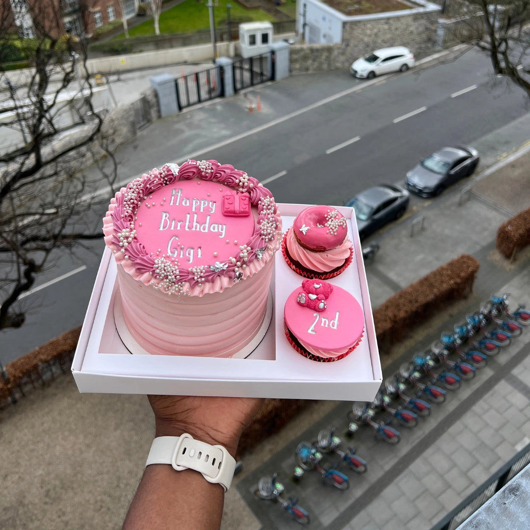 PINK BENTO CAKE SET WITH 2 MATCHING CUPCAKES