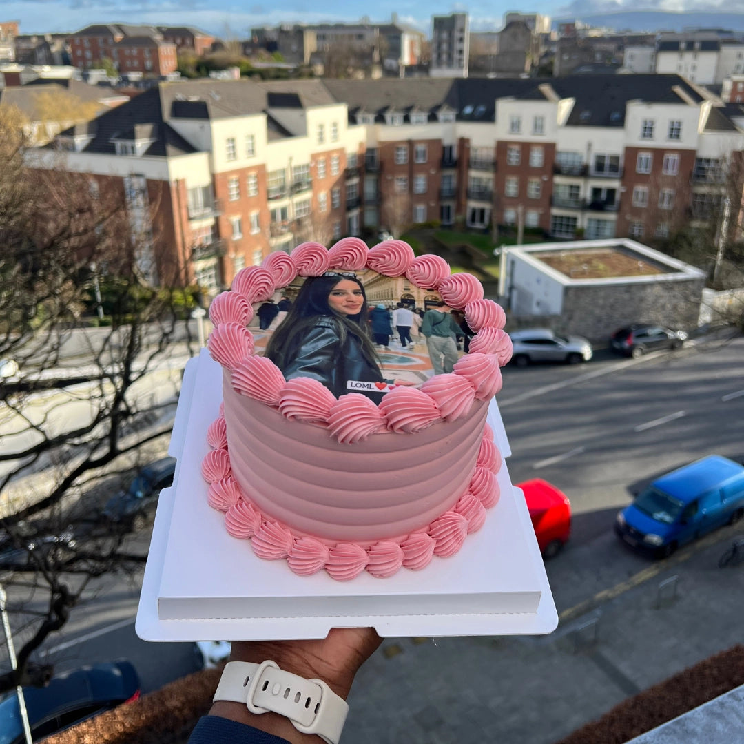SMALL PINK CAKE WITH EDIBLE PHOTO