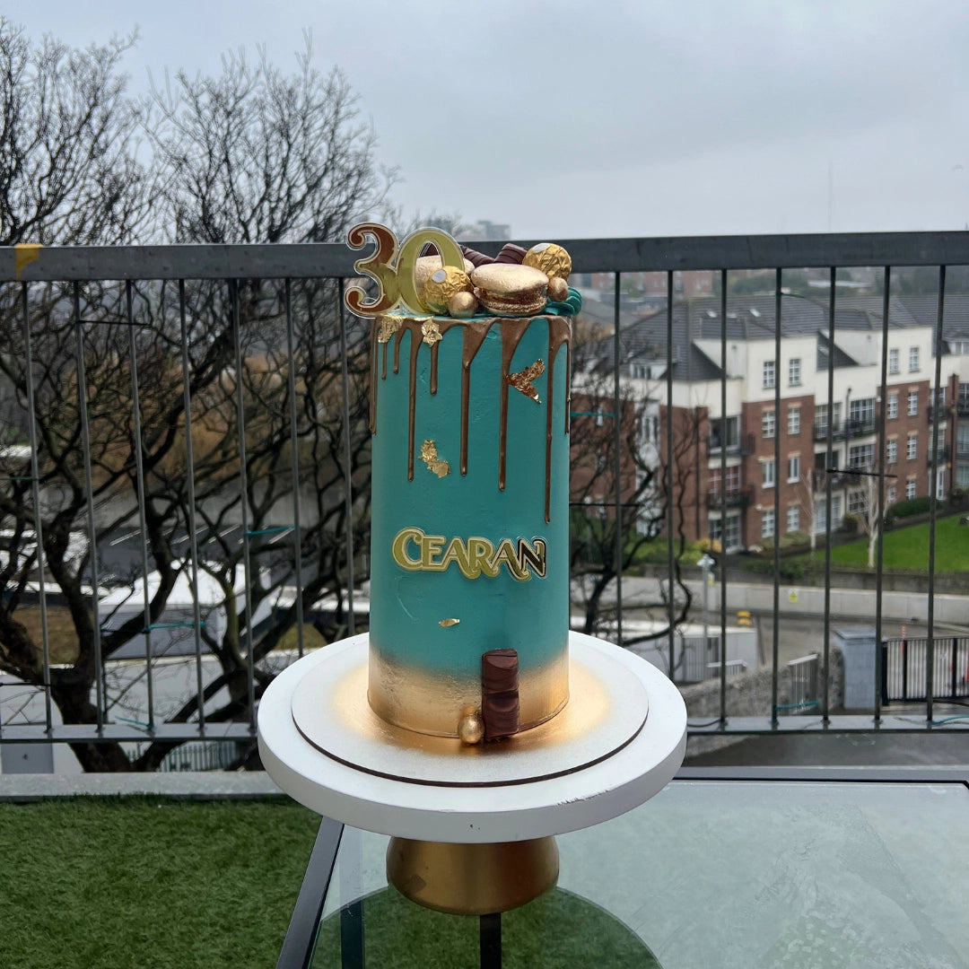 TEAL AND GOLD CAKE WITH DRIP