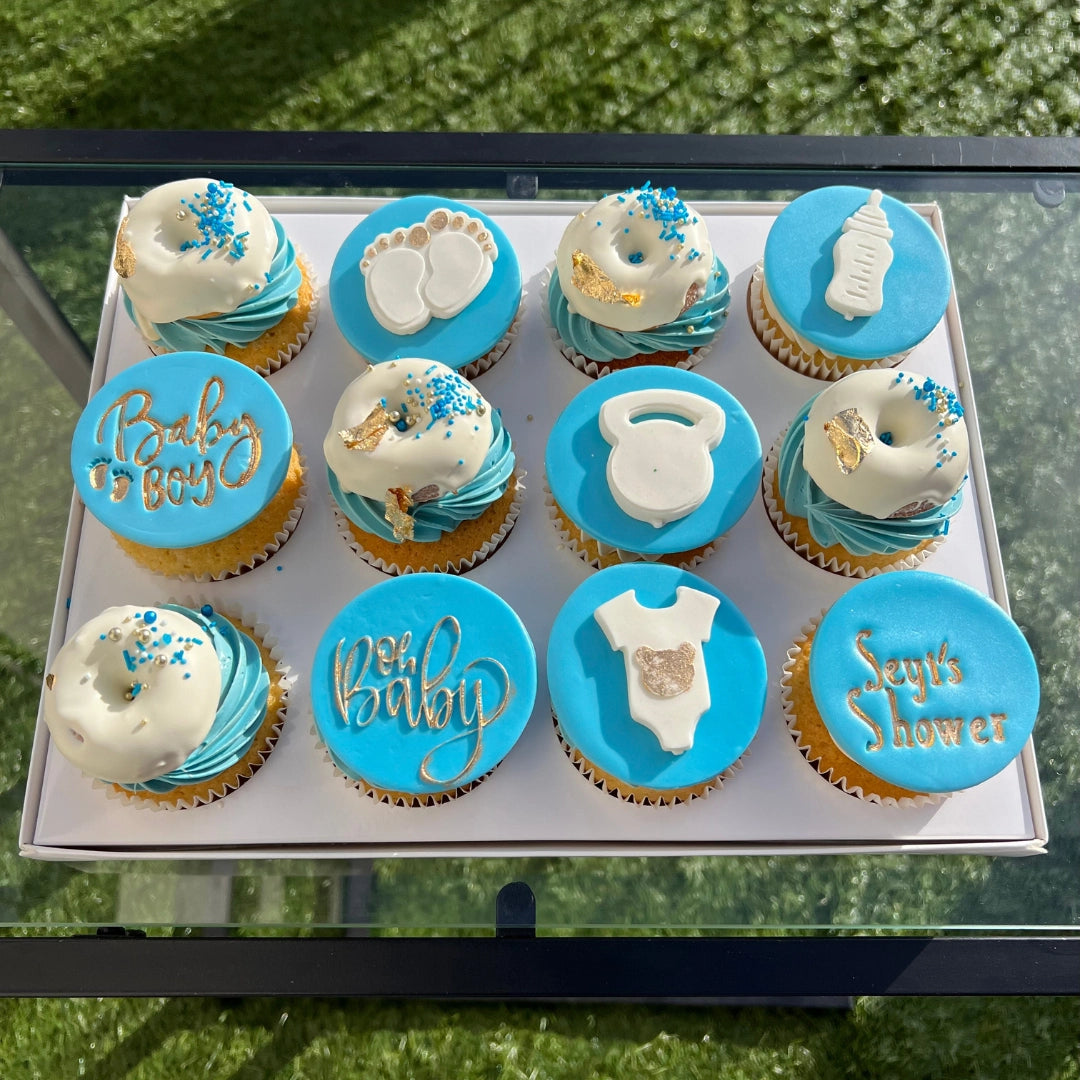 baby shower cupcakes with mini donuts