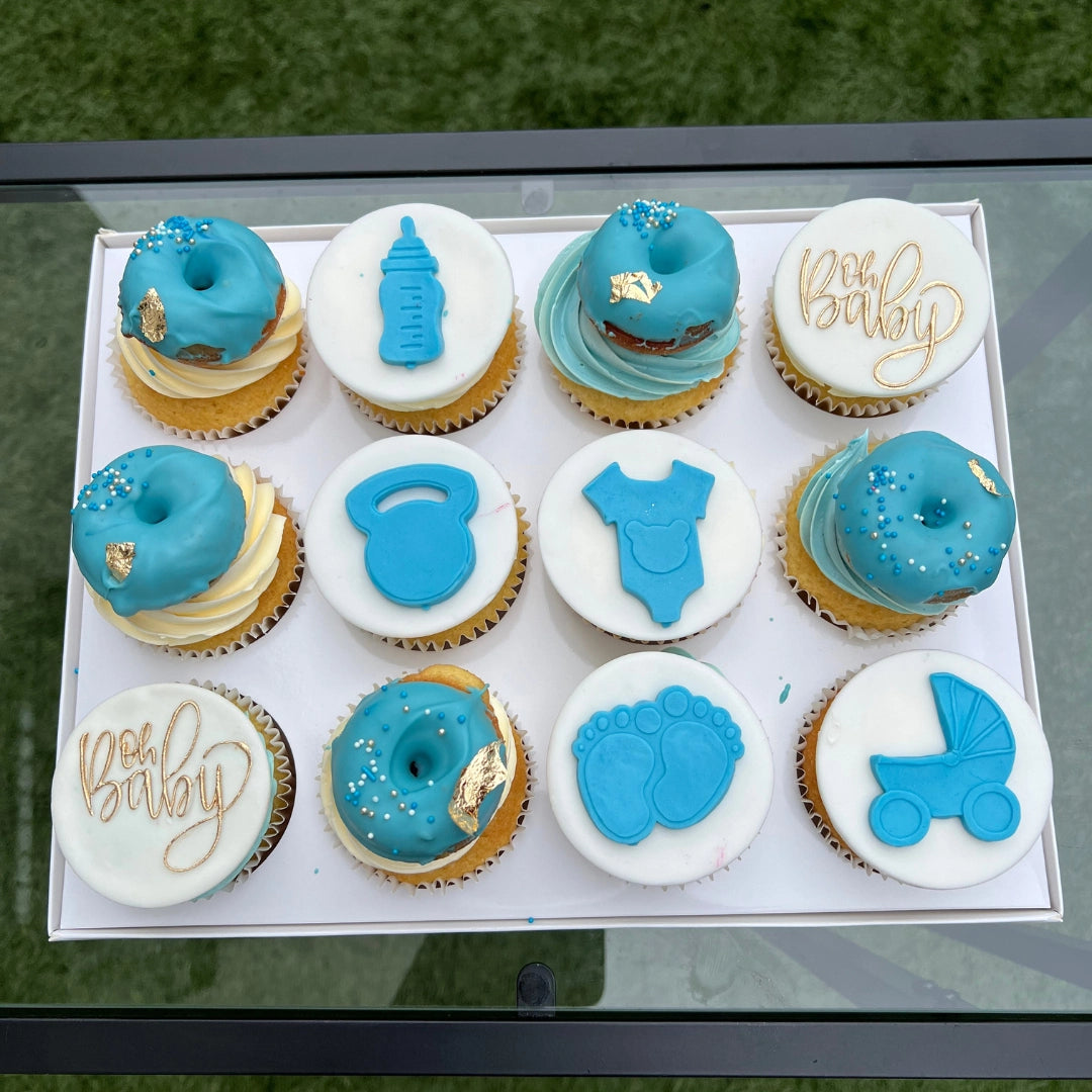 baby shower cupcakes with mini donuts