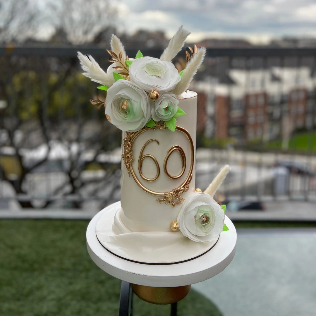 WHITE GOLD 60TH BIRTHDAY CAKE – CakeMeAway IE