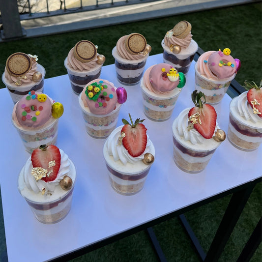 12 CHEESE CAKE SHOOTERS WITH DIFFERENT TOPPINGS