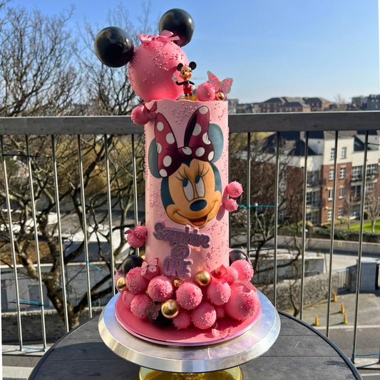 Luxury Minnie Mouse Inspired Birthday Cake | Bespoke Tall Pink Cake Dublin | CakeMeAway