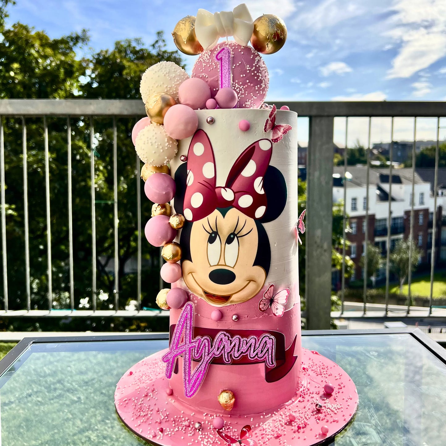 Luxury Minnie Mouse Inspired Birthday Cake | Bespoke Tall Pink Cake Dublin | CakeMeAway