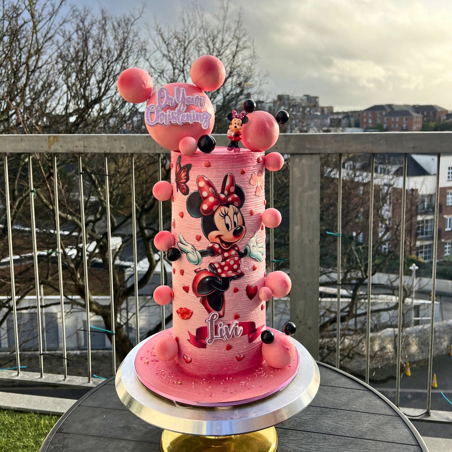 Luxury Minnie Mouse Inspired Birthday Cake | Bespoke Tall Pink Cake Dublin | CakeMeAway