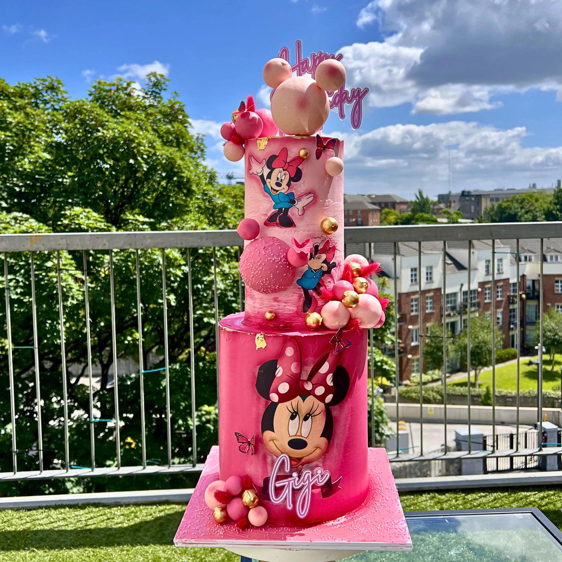 custom 2 step Minnie Mouse birthday cake 