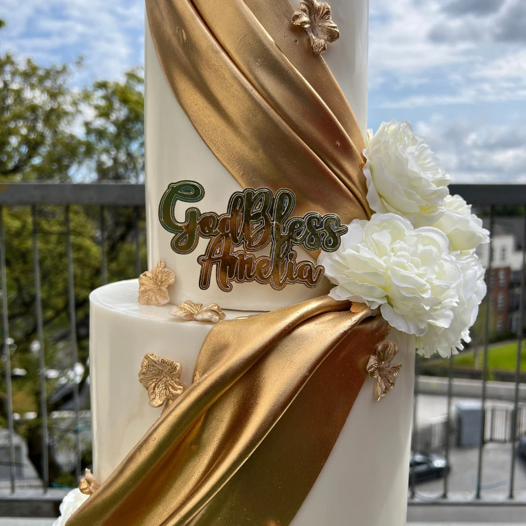 WHITE & GOLD COMMUNION CAKE