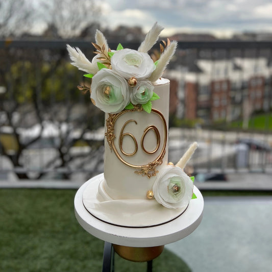 WHITE & GOLD 60TH BIRTHDAY CAKE