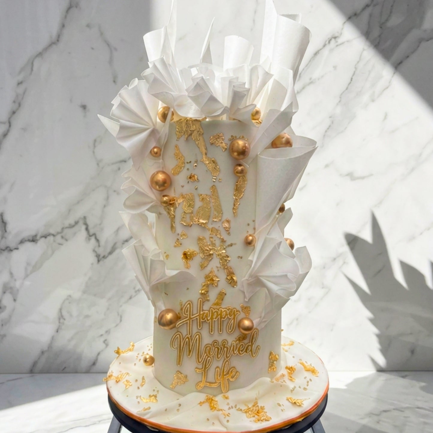 Wafer Paper Wedding Cake Dublin | Gold Leaf Sail Cake | CakeMeAway