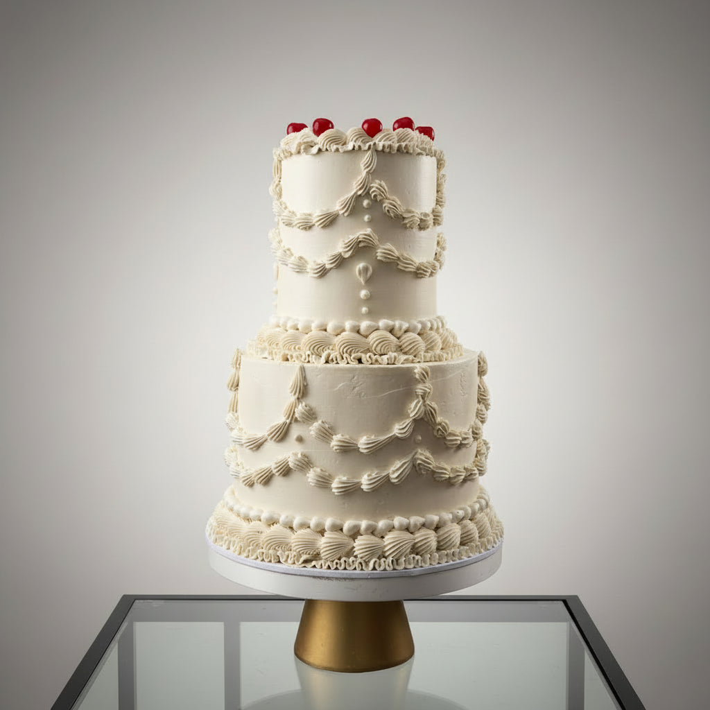 Ivory 2 tier buttercream wedding cake with cherries 