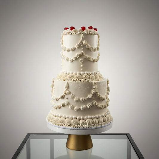 Ivory 2 tier buttercream wedding cake with cherries 