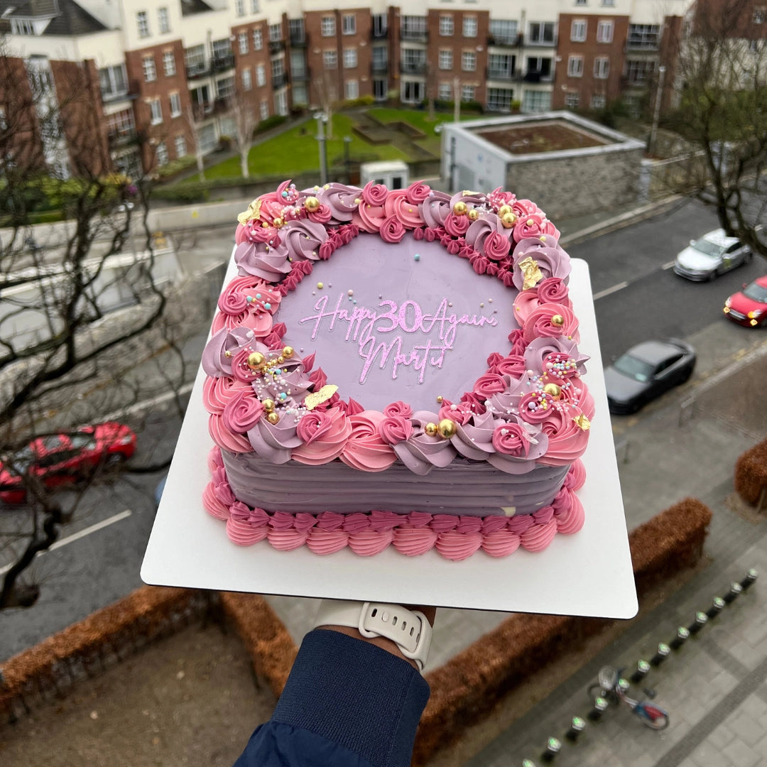 LILAC,PINK AND GOLD SQUARE CAKE 