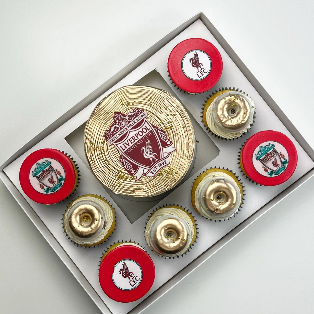 Bespoke luxury bento cake and matching 8-cupcake set in a premium gift box, handcrafted by CakeMeAway Dublin.