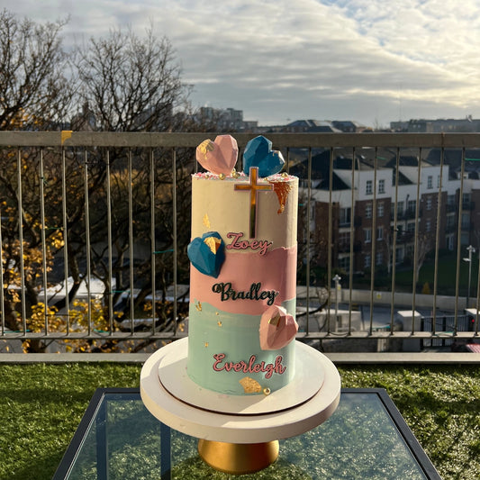 PINK AND BLUE HRISTENING CAKE WITH CROSS