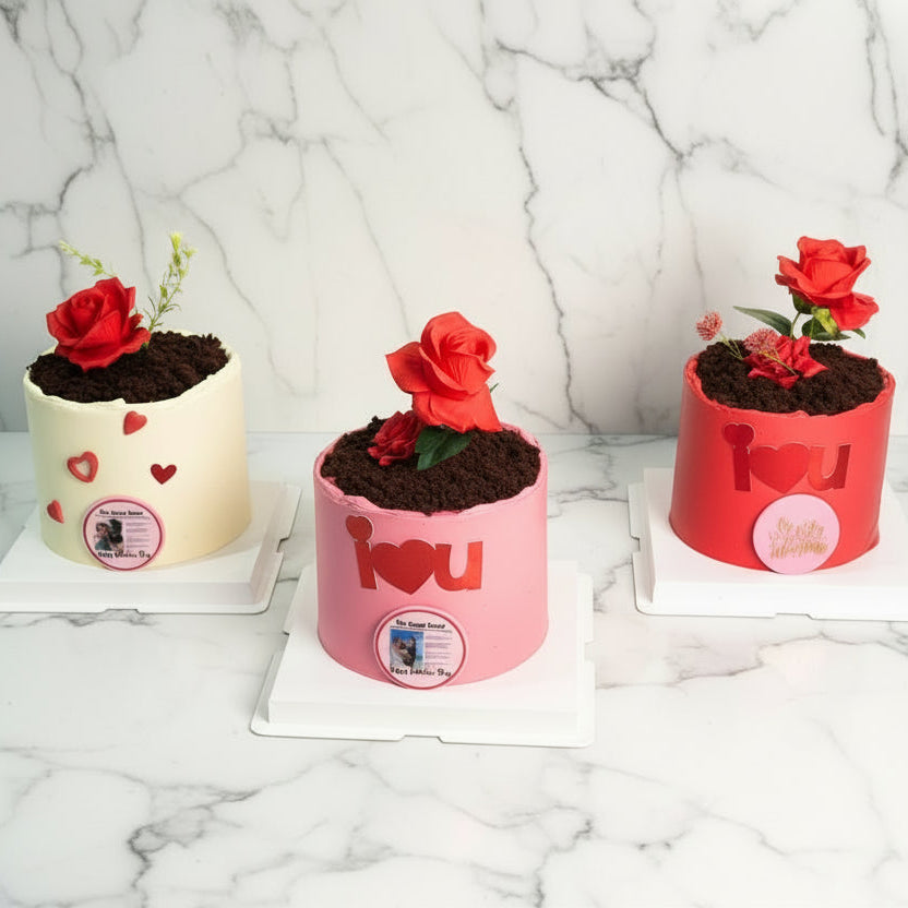 Luxury custom cake Dublin delivery - Valentine's Day rose design cake on a marble pedestal.