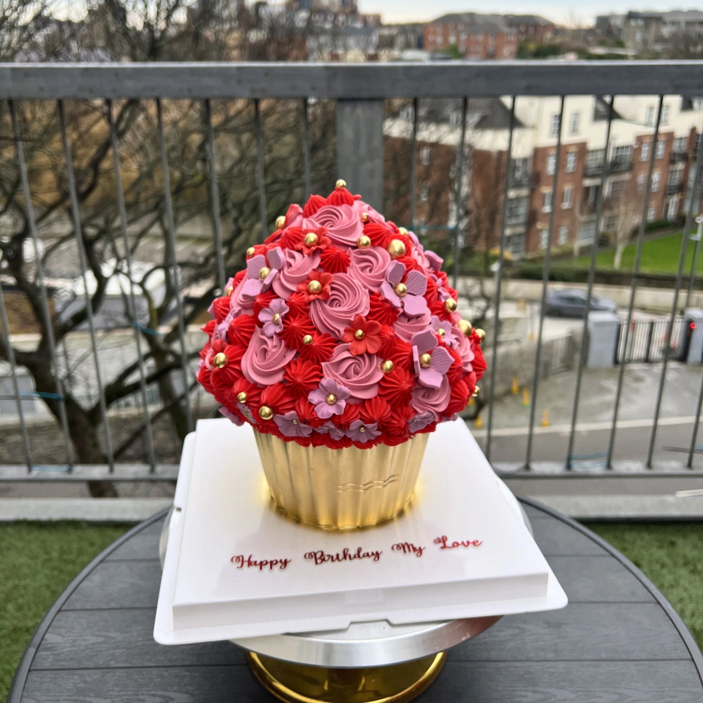 giant red and pink cupcakes