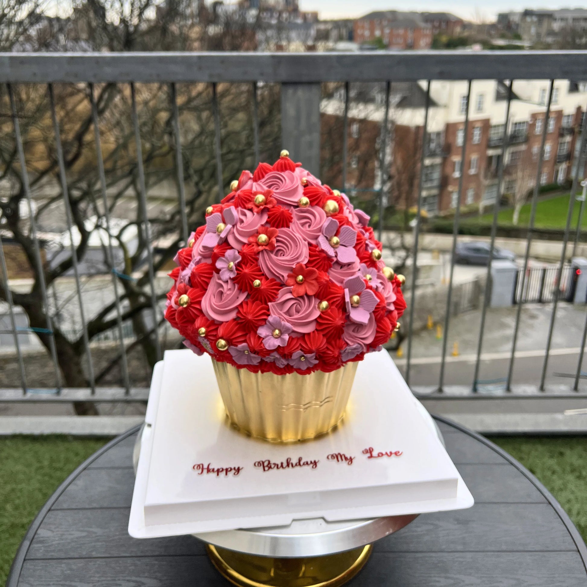 giant red and pink cupcakes