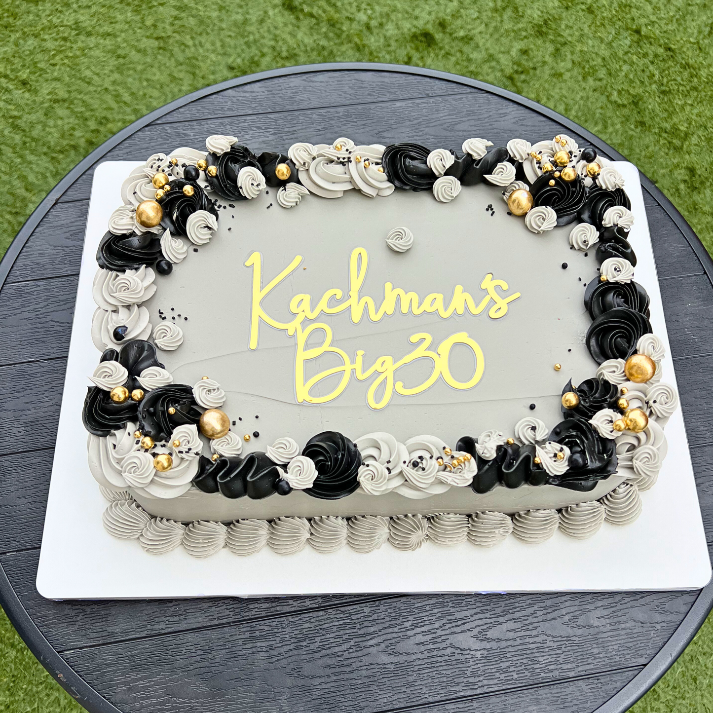 grey and black lambeth rectangular sheet cake
