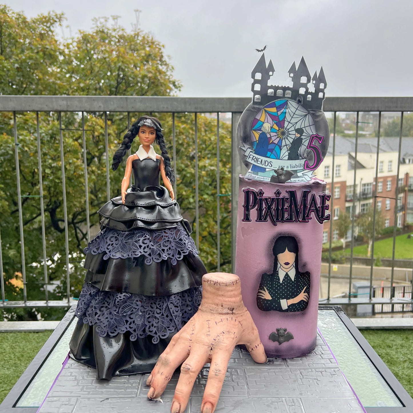 Halloween themed double cake set in black and white on one board, CakeMeAway Dublin