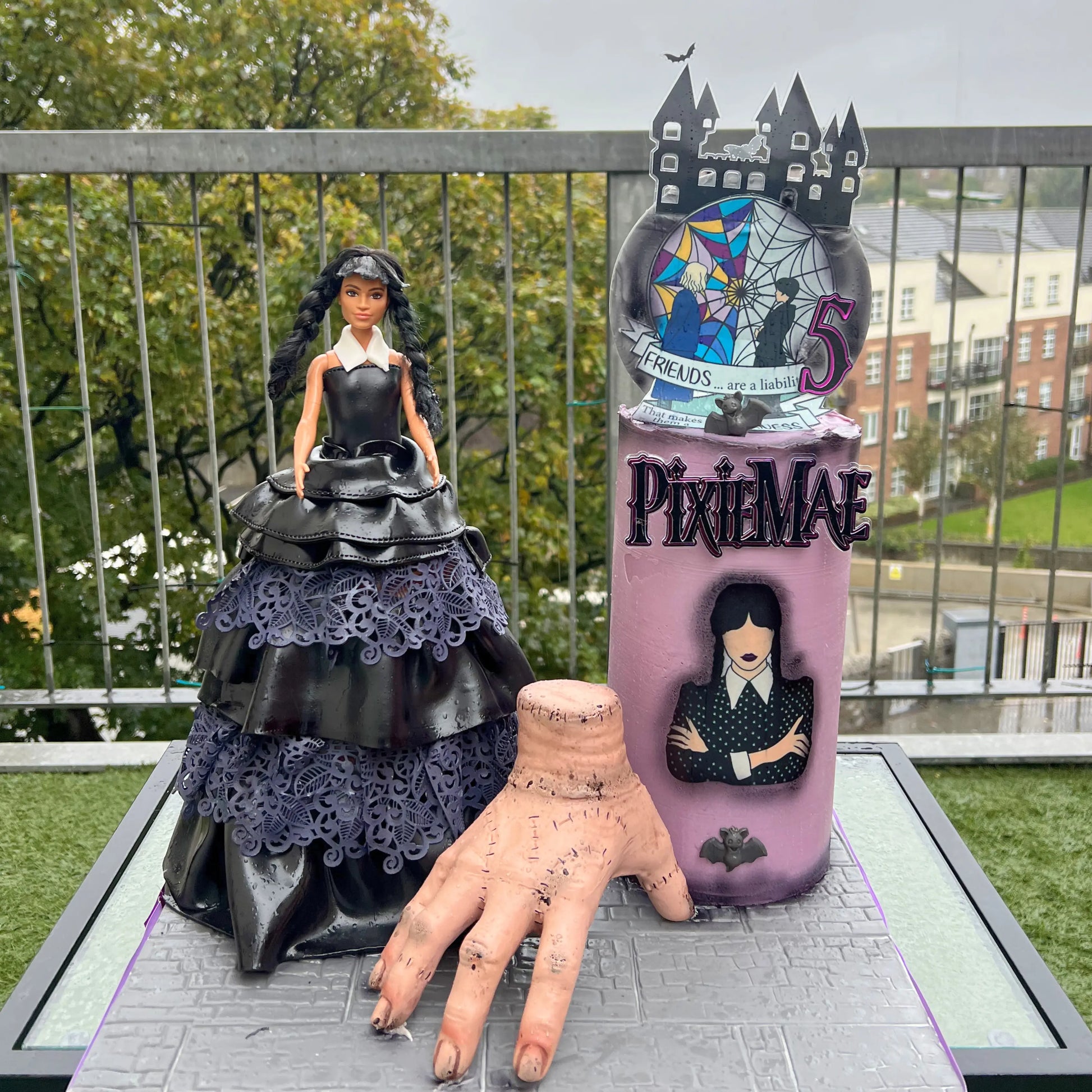 Gothic themed double cake set with figurine topper, handmade in Dublin
