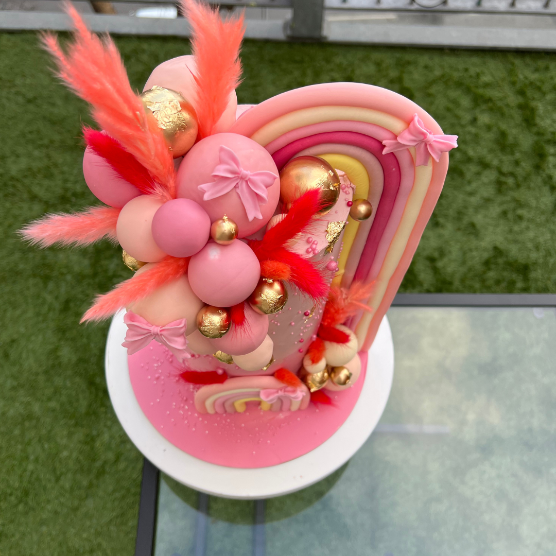 elaborate pastel pink cake