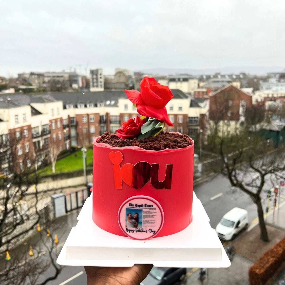 Red rose buttercream cake with artisanal floral piping for Valentine's Day celebrations in Dublin.